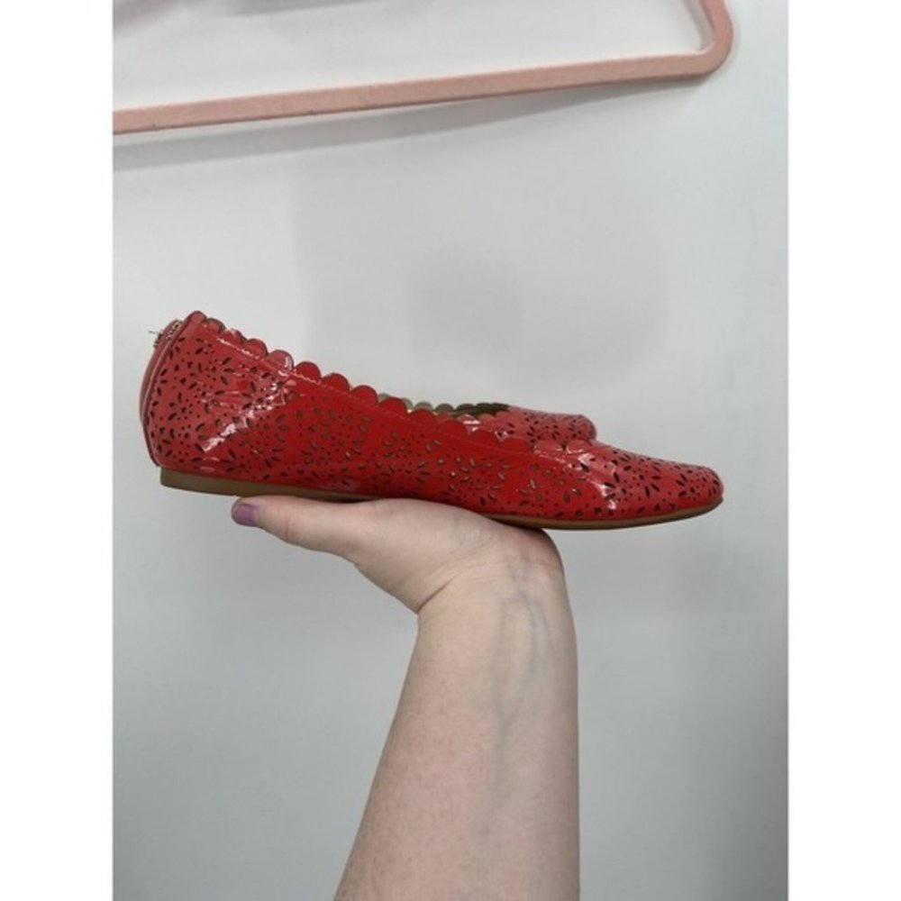 Coach Red Perforated Scalloped Leather Flats - Picture 3 of 7